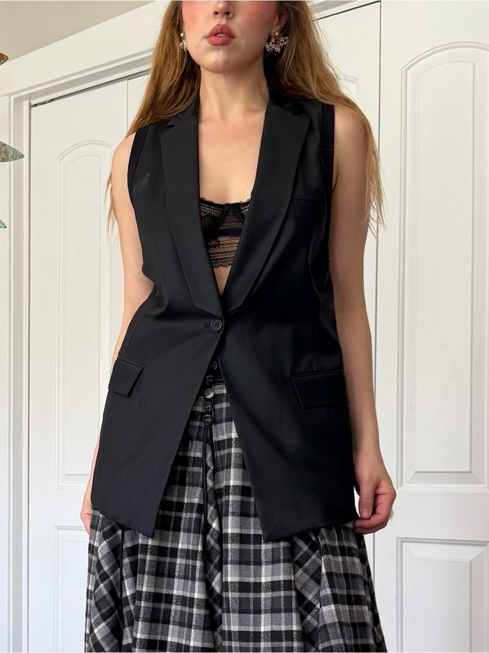 BCBGMAXAZRIA BLACK MENSWEAR LONGLINE BLAZER VEST